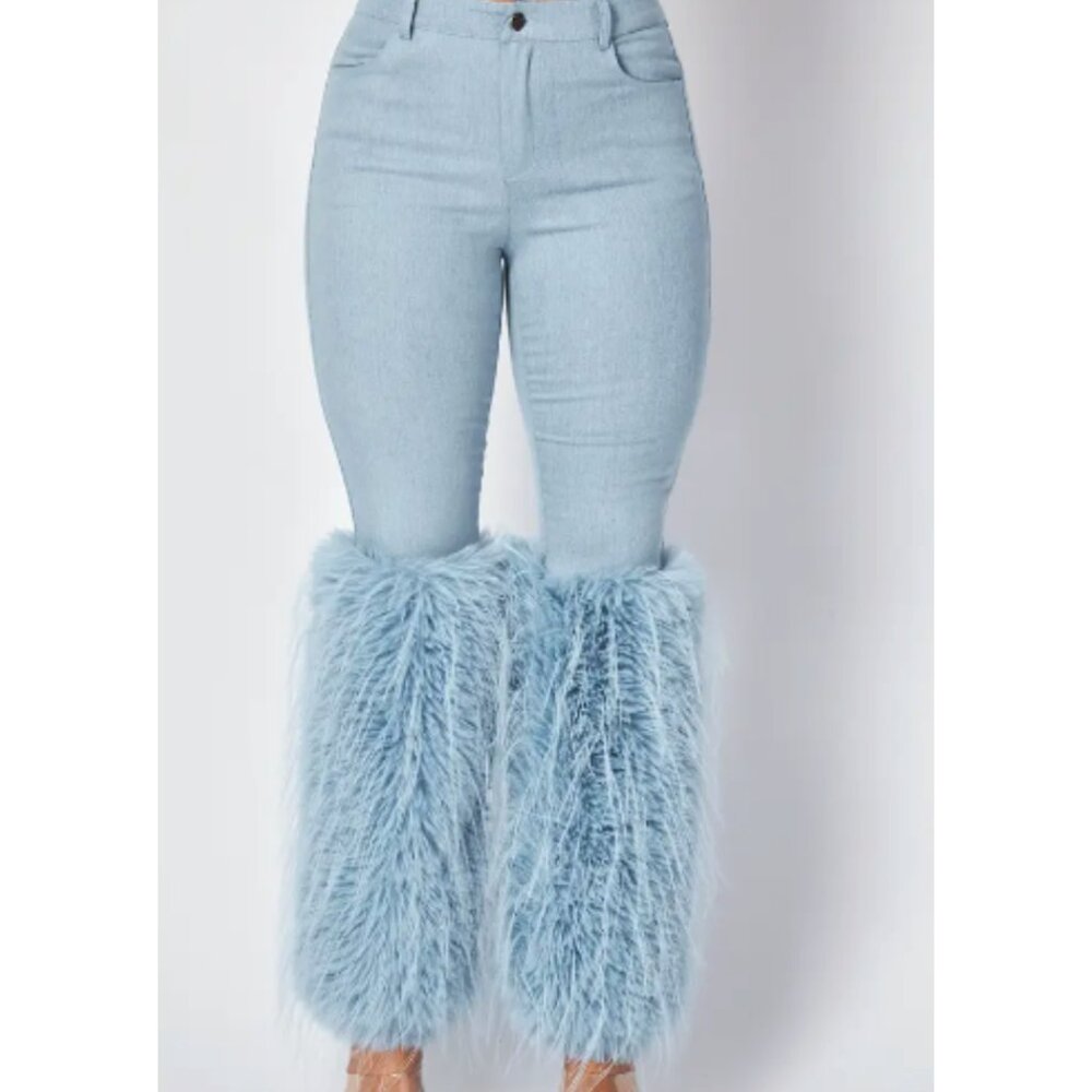 Faux Fur Embellished Jeans